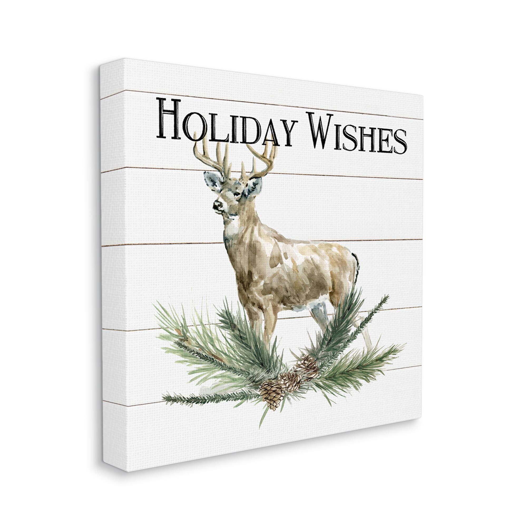 Stupell Industries Holiday Wishes Seasonal Deer Canvas Wall Art